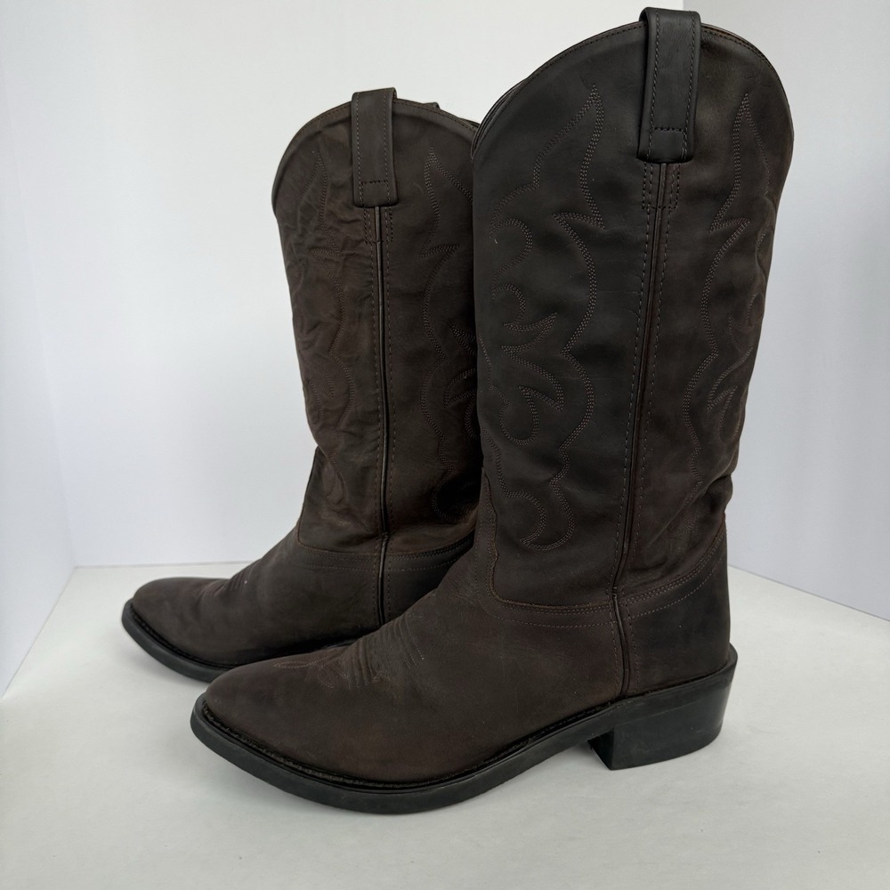 Old West Dark‎ Brown Embossed Leather Boots Men's Size 9EE Model#TBM3051